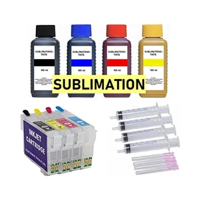 Abbildung von Wiederbefüllbare Patronen mit Auto Reset Chips wie T16 XL Black, Cyan, Magenta, Yellow + 4 x 100 ml Sublimationstinte für Workforce WF 2010, 2110 2510, 2520, 2530, 2540, 2630, 2650, 2660, 2750, 2760