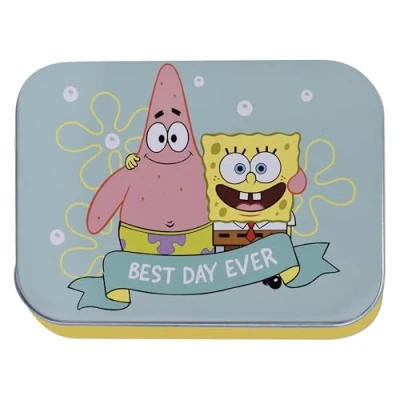 Abbildung von SpongeBob Kinderpflaster Lizensiertes Produkt Metall Box 24 Pflaster Schönes Design Aufbewahrungsbox für Kinder Geeignet Rucksack Handtasche