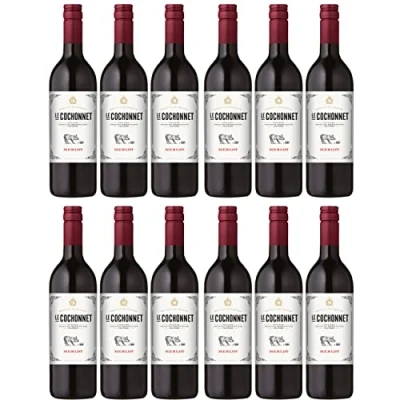 Abbildung von Le Cochonnet Merlot Pays d&#039; Oc Rotwein trocken IGP Frankreich Literflasche I Versanel Paket (12 x 1,0l)