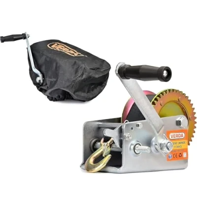 Abbildung von Verda Winde 1136 kg, 10m Seilwinde Gurtwinde Handseilwinde Bootswinde Textilband Sperrhebel Handkurbel mit Softgriff (Gurtwinde 2500lbs)