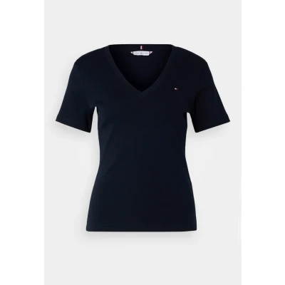Abbildung von Tommy Hilfiger Damen T Shirt Kurzarm Slim Cody V Ausschnitt, Blau (Nos Desert Sky), XXS