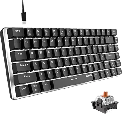Abbildung von Hoopond AK33 mechanische Gaming Tastatur,weiße LED Backlight,USB Kabel,82 Tasten,kompakte Tastatur mit Anti Ghosting Tasten für Gamer und Schreibkräfte (brauner Schalter,schwarz)