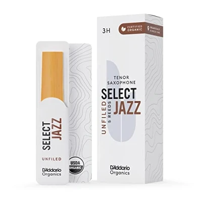 Abbildung von D&#039;Addario Organisch Select Jazz Unfiled Tenor Saxophon Stimmzungen Saxophonrohre Das erste und einzige Bio Schilfrohr 3 Hart, 5 Packung