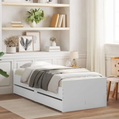 Abbildung von vidaXL Bettgestell, Bettrahmen mit Lattenrost, Bett Gästebett Schubladen, Einzelbett Schlafzimmerbett Schlafzimmermöbel, Weiß 90x190cm