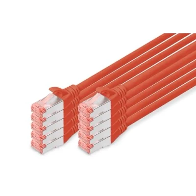 Abbildung von DIGITUS LAN Kabel Cat 6 3m 10 Stück RJ45 Netzwerkkabel S/FTP Geschirmt Kompatibel zu 6A &amp; 7 Rot