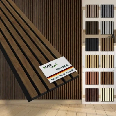 Abbildung von HEXIM Lamellen Grande 280cm Akustikpanelee XXL Wandpaneele 21mm Schalldämmung Echtholzfurnier Akustikfilz Lamellenwand Hellbraun (1 Musterstück/Light Walnut)