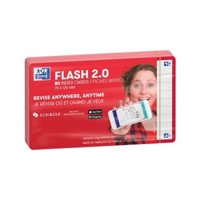Abbildung von Oxford FLASH 2.0 Karteikarten A7, Lernkarten, 75x125mm, liniert, rot, 80 Blatt
