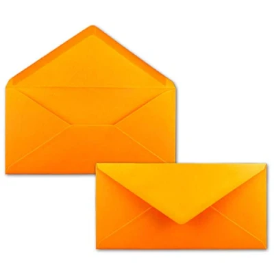Abbildung von 50 Brief Umschläge Orange DIN Lang 110 x 220 mm (11 22 cm) Nassklebung ohne Fenster Ideal für Einladungs Karten Serie FarbenFroh