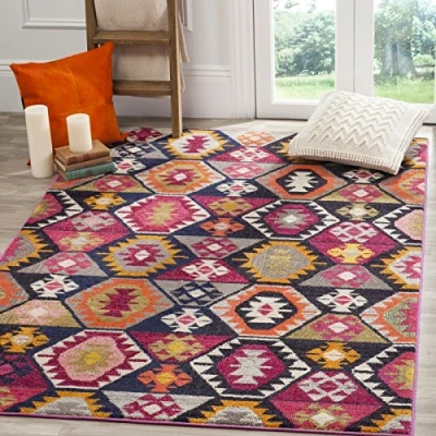 Abbildung von SAFAVIEH Boho Teppich für Wohnzimmer, Esszimmer, Schlafzimmer Monaco Collection, Kurzer Flor, Multi, 155 X 231 cm