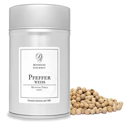 Abbildung von Boomers Gourmet Pfeffer weiß, ganz, Muntok Perle Gewürzdose 11,5 cm 100 g