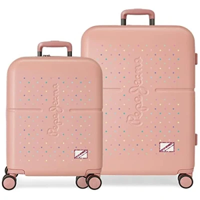 Abbildung von Pepe Jeans Carina Pink Kofferset 55/70 cm starres ABS integrierter TSA Verschluss 116L 7,54kg 4 Doppelrollen Handgepäck