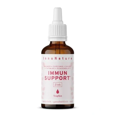 Abbildung von InnoNature Immun Support* Tropfen aus Ingwer, Curcuma, Salbei, Thymian und natürlichem Zink 50 ml, 1,7 mg pro empfohlener Verzehrmenge glutenfrei, vegan, pflanzlich