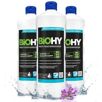 Abbildung von BiOHY Profi Fensterreiniger (3 x 1 Liter) Glasreiniger Konzentrat für Fenstersauger geeignet streifenfreie Reinigung von Glas , Fenster &amp; Spiegelflächen ideal Haushalt Auto