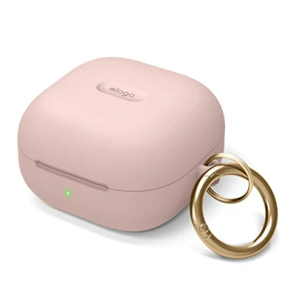 Abbildung von elago Silikon Case mit Karabiner Kompatibel Samsung Galaxy Buds FE (2023), Buds2 Pro Hülle, Buds2, Pro, Live (Sandrosa)