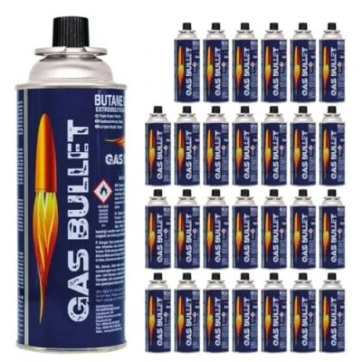 Abbildung von Gas Bullet ® Gaskartusche 227g passend für Gaskocher und Geräte mit Bajonett Ventil Anschluss (MSF 1a) Butan Ideal Camping/Outdoorküchen/Notfälle (8)