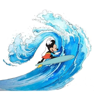 Abbildung von Komar Vliestapete &quot;Mickey Surfing&quot;, 300x280 cm (Breite x Höhe)