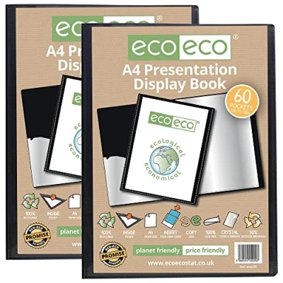 Abbildung von eco eco020 x 2 Präsentationsmappe, A4 Format, 50% recycelt, 60 Hüllen, Schwarz, Präsentationsmappe mit Kunststoffhüllen, Stück