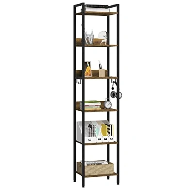 Abbildung von EUGAD Bücherregal mit 6 Ebenen, Standregal industriell, freistehendes Regal, Aufbewahrungsregal für Büro Wohnzimmer Schlafzimmer Küche,mit 4 Haken, Schwarz +Vintage Holzoptik, 40x30x187cm