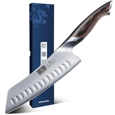 Abbildung von HOSHANHO Santoku Messer, Japanische Küchenmesser Kochmesser Profi Scharfe Messerklinge mit Ergonomischer Griff, Geschenkbox