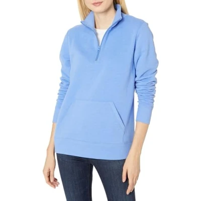 Abbildung von Amazon Essentials Damen Langarm Oberteil aus Fleece mit Viertelreißverschluss (in Übergröße erhältlich), Blau Heide, M