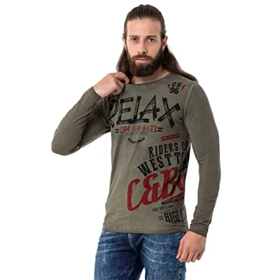 Abbildung von Cipo &amp; Baxx Langarmshirt, Herren, Größe: XXL, Khaki