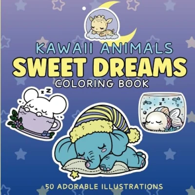 Abbildung von Kawaii Animals Sweet Dreams Coloring Book: 50 Adorable Illustrations of Sleeping Baby Puppies, Kittens, Birds and more Easy Pages For ... Relaxation Stress Relief Super Cute
