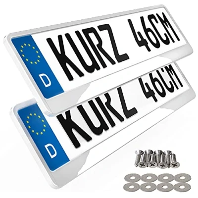 Abbildung von 2 Kurze kennzeichenhalter in weiß Hochglanz 46 x 11cm Auto Nummernschildhalter Kennzeichen 460mm 110mm Kurzer