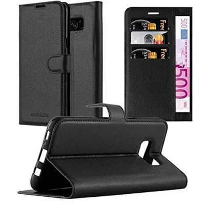 Abbildung von Cadorabo Hülle kompatibel mit Samsung Galaxy S8 Plus Handyhülle aus Kunst Leder Flip Klappbare Stoßfeste Magnetische [Standfunktion] [Kartenfächern] Cover für Tasche in Schwarz