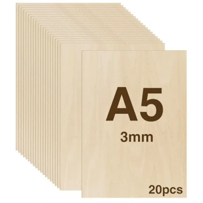 Abbildung von WISYOK 20pcs Sperrholz 3mm, Sperrholaplatte A5, Holz Platten, Holzplatten zum Basteln, Holzplatt für DIY Holzarbeiten, Laserbearbeitung, Brandmalerei, Modellbau, Geschenke, Deko, Gemälde 210x150*3mm