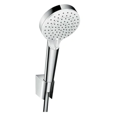 Abbildung von hansgrohe Duschbrause &quot;Crometta&quot;, (Brauseschlauch, Handbrause, Brausehalter), 10cm, mit Duschschlauch 160cm, Weiß/chrom