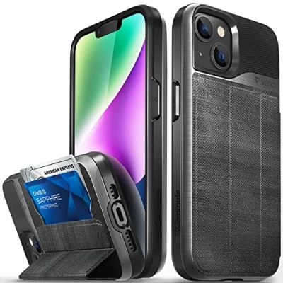 Abbildung von VENA vCommute Brieftasche Hülle für Apple iPhone 14 (6.1&quot; inch), (Military Grade, Kartenfach) HandyHülle mit Standfunktion, Leder Flip Etui Schutzhülle (Schieferschwarz)