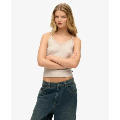 Abbildung von Superdry TRIM CAMI Top, Damen, Größe: 42, Oat cream marl