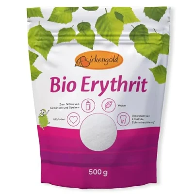 Abbildung von Birkengold Bio Erythrit, 500 g Beutel aus biologischer Landwirtschaft kalorienfreier Zuckerersatz schmeckt wie Zucker vegan zahnfreundlich glykämischer Index von 0