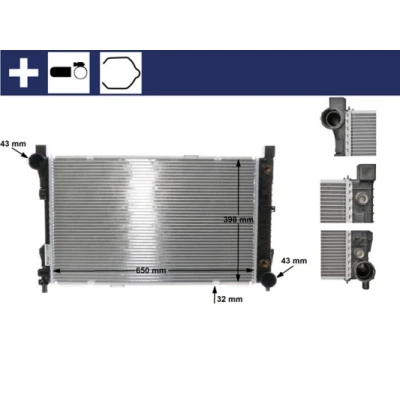 Abbildung von MAHLE ORIGINAL CR 387 000S Kühler, Motorkühlung für Fahrzeuge mit Klimaanlage 650 406 24 Kühlrippen gelötet MERCEDES BENZ: C Klasse Limousine kfzteile