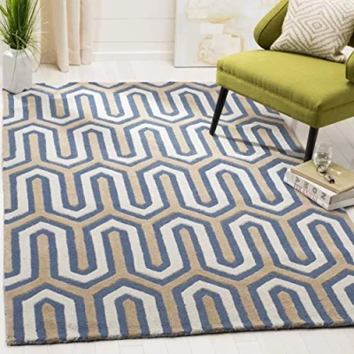 Abbildung von SAFAVIEH Modern Teppich für Wohnzimmer, Esszimmer, Schlafzimmer Cambridge Collection, Kurzer Flor, Marineblau und Grau, 91 X 152 cm