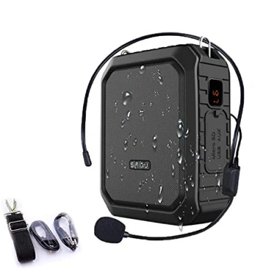 Abbildung von SHIDU Bluetooth Sprachverstärker, persönlicher Sprachverstärker 18 W mit kabelgebundenem Mikrofon Tragbarer wasserdichter Lautsprecher Wiederaufladbare PA System für den Außenbereich,Lehrer