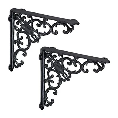 Abbildung von Relaxdays 2X Shelf Brackets Regalwinkel antik, 2er Set, Regalträger Gusseisen, Barocke Ornamente, Winkel für Regalboden, Vintage, 100, Schwarz