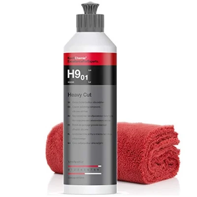 Abbildung von detailmate Koch Chemie Politur Set: Heavy Cut H9.02 silikonölfreie Schleifpolitur, 250ml Mikrofasertuch 550GSM, 40x40cm