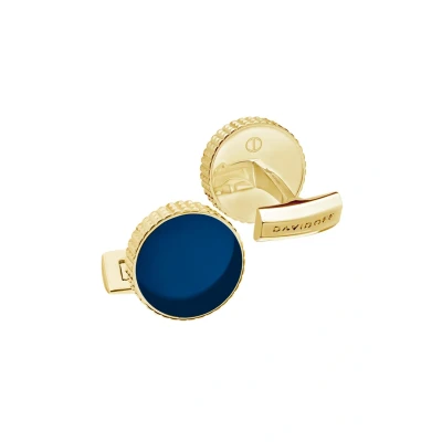 Abbildung von DAVIDOFF PARIS Cufflinks Manschettenknöpfe Blau vergoldet und blau, rund, für Herren, mit Guilloche Design edle Herren Hochzeits Accessoires