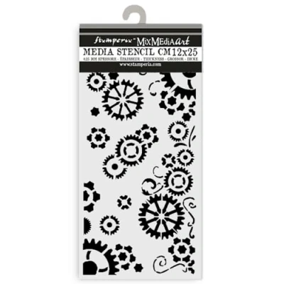 Abbildung von Stamperia Thick Stencils for Scrapbooks, Albums, Cards, Bullet Journals, and More, Gears, Flexible Material, Easy to Clean, Perfect Hobbies, Crafts, Gifting (Gear up Christmas)