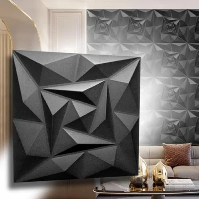 Abbildung von Eurodeco 3D Wandpaneele Wandverkleidung Paneele Dekoren Deckenpaneele Wanddeko Platten Wandtattoos aus Polystyrol XPS Styropor 50 x cm, 3 mm Stärke, Quarz Schwarz, 48 Stück (12m²)