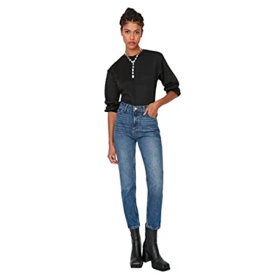 Abbildung von Trendyol Damen Herren Hoher Bund Mom Jeans, Blau, 34 EU