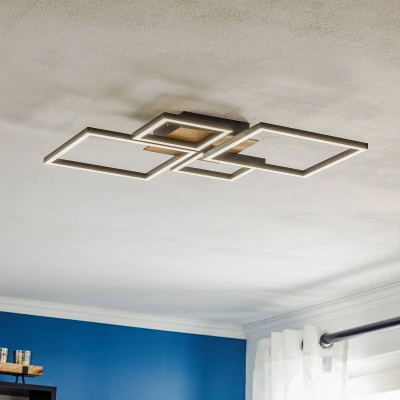Abbildung von BRILONER Leuchten LED Deckenleuchte schwenkbar, Deckenlampe dimmbar, 48 Watt, 4.000 Lumen, 3.000 Kelvin, Schwarz Holz, 750x470x73mm (LxBxH) 3128 014