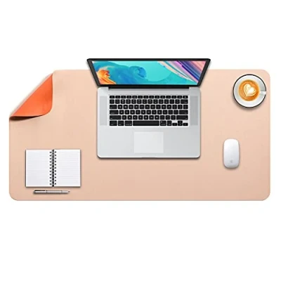 Abbildung von DOBAOJIA Mausepad XL, Große Mausmat, Laptop Schreibtischmatte, Schreibtischunterlage, Büro Schreibtisch Pad, Schreibblock, Doppelseitige Verwendung PU Leder Wasserdicht, 80 x 40cm Beige/Orange