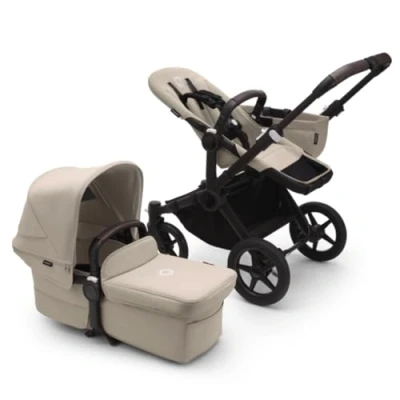 Abbildung von Bugaboo Donkey 5 Mono Kinderwagen, umbaubar zum Doppel oder Zwillingskinderwagen, verbessertes Design, wendbarer Sitz, Ein Hand Lenkung und extra viel Stauraum, Desert Taupe