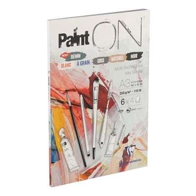 Abbildung von Clairefontaine 975410C Zeichenblock / Skizzenheft PaintON, DIN A4 21x29,7 cm, kopfseitig geleimt, 24 Blatt, 250g, 100% Zellulose, ideal für Mixmedia, feinkörnung, 6 farben sortiert x4, 1 Stück.