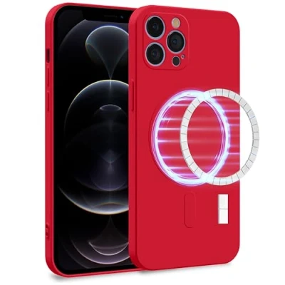 Abbildung von MyGadget Hülle für Apple iPhone 12 Pro [ kompatibel mit MagSafe ] Zweilagige Handyhülle Kameraschutz Cover Innenfutter &amp; Silikon außen Rot