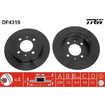 Abbildung von TRW DF4319 Bremsscheibe 236 10 4 100 voll lackiert MITSUBISHI: Carisma Schrägheck, Limousine, COLT