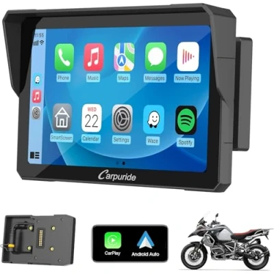 Abbildung von Carpuride W702B Motorrad GPS CarPlay Bildschirm mit Design Halterung für BMW Motorräder, Kabelloses und Android Auto, Tragbarer 7&quot; Wasserdichter Touchscreen, Dual Bluetooth, Navigation, Siri.