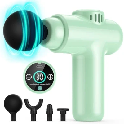 Abbildung von Massagepistole, Lefity Mini Tiefengewebe Massage Gun, Tragbares Massagegerät, 30 Geschwindigkeiten, LCD Touchscreen, Pistole zur Muskelkater und Steifheit